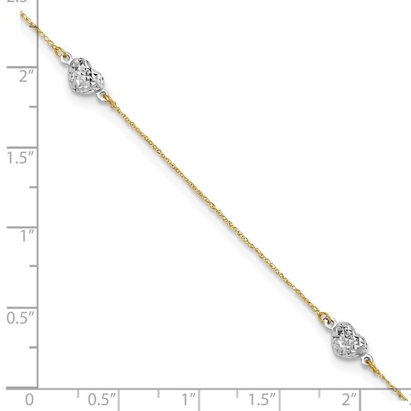 14k Two-tone Puff Heart Charm 10in Plus 1\